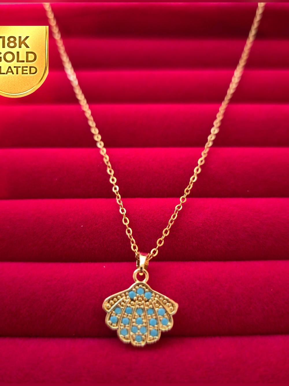Gold-Plated Shell Pendant Necklace w/ Turquoise Accents B003